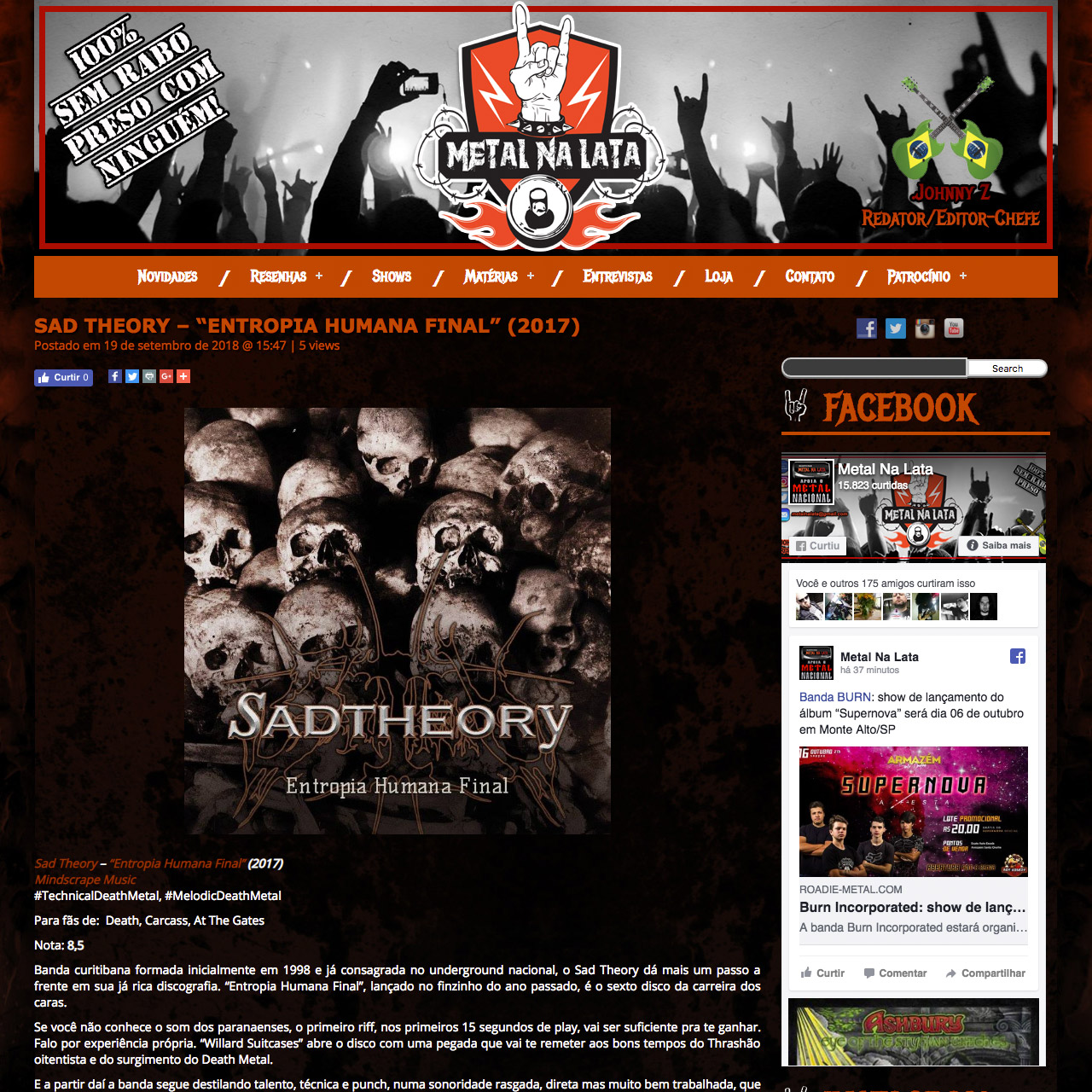 Resenha: SAD THEORY “Entropia Humana Final” – Metal na Lata